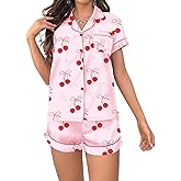 Women Valentines Pajamas Set Short-Sleeve Button Shirt and Shorts Matching Sets 2 Piece Loungewear