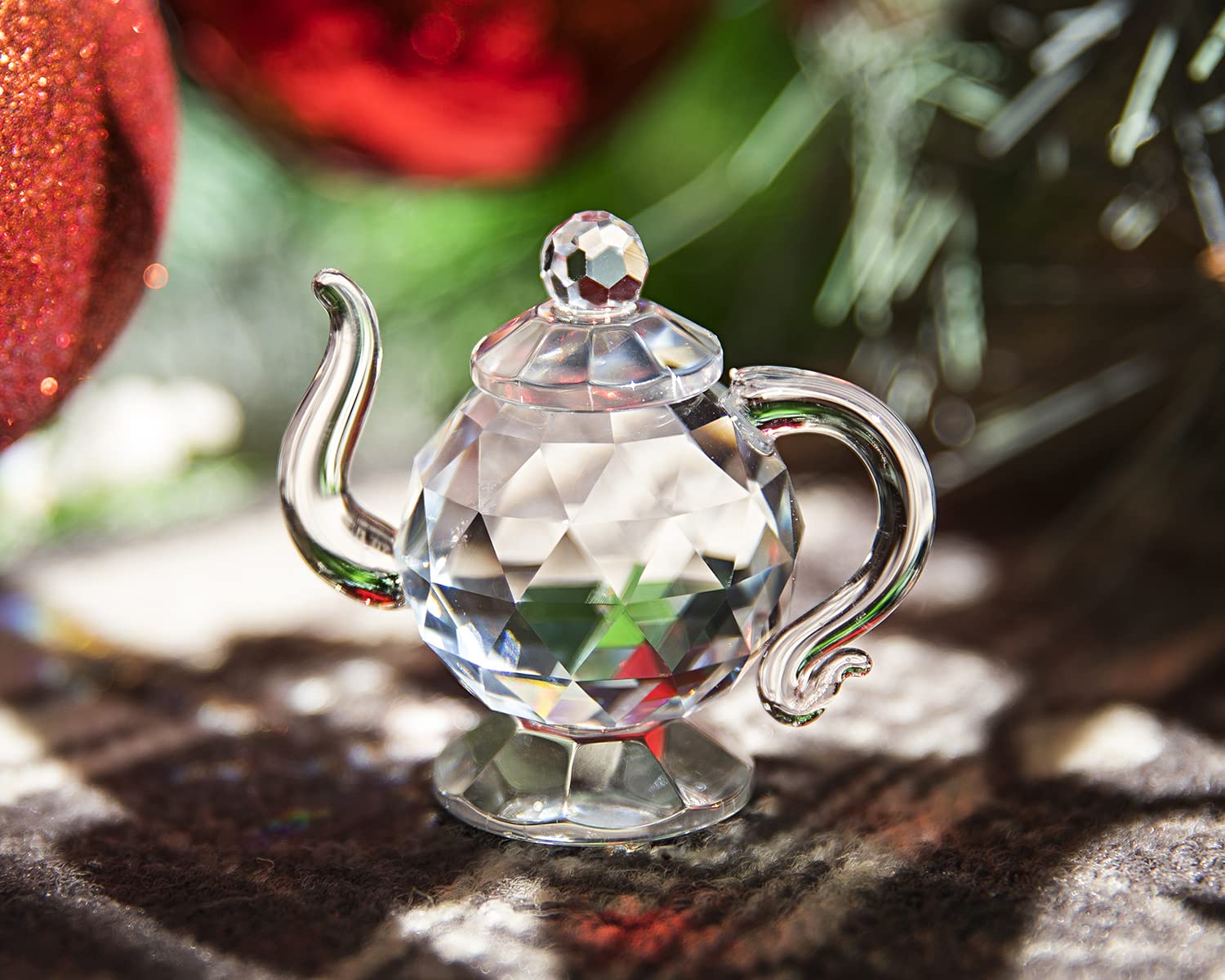 H&D HYALINE & DORA Crystal Teapot Figurine,Glass Teapot Table Collection Ornament Home Office Decor