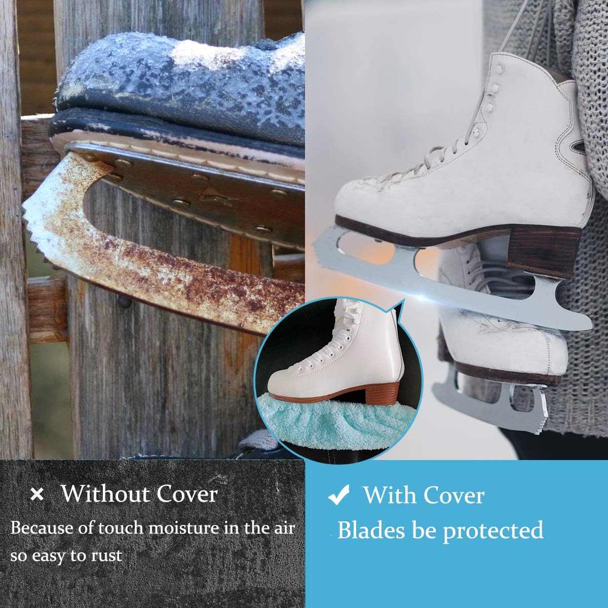 Podinor Ice Skate Blade Covers, Skating Blade Soakers Guards for Hockey Skates, Figure Skates, and Ice Skates (Light Blue, Large) : Sports & Outdoors