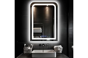 ANTOK LED Bathroom Mirror, 24"x 36" LED Mirror with Lights for Bathroom, Lighted Vanity Mirrors for Wall, Anti-Fog, Dimmable, Tempered Glass, Memory Function, 3 Colors, Safe Use (White)