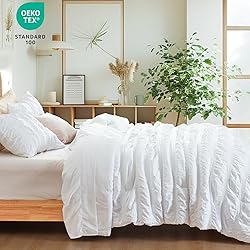 PHF Soft Seersucker Comforter Set Queen Size, 3