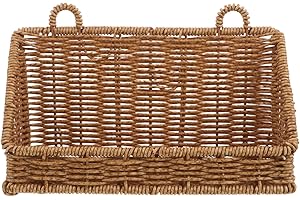 KALLORY No-drill Plastic Wicker Hanging Storage Basket for Bathroom, Small Rattan Wall Organizer Shelf,