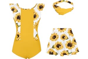 SUNFOCUS Girl Bathing Suit for 5-12 Years Kids UPF 50+ Quick Dry Ruffle Swimsuit with Skirt Hairband