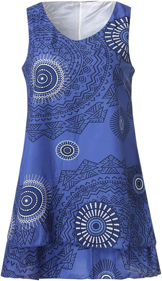 MeiYao Womens Plus Size Print Midi Dress Loose Shift Sleeveless Tank Vest Sun Dress Swing Dress