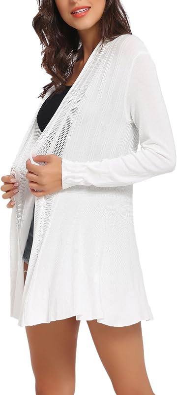 Gilet Femme Long Tricot Veste Femme Longue Pull Gilet Femme Manches Longue, Blanc, S — photo 2 sur 6