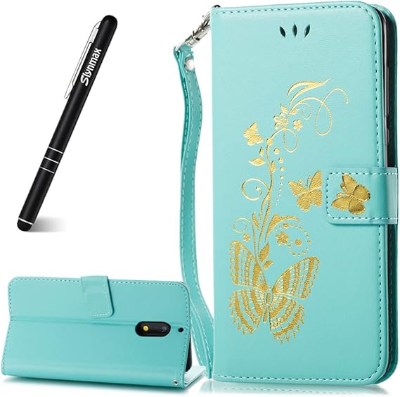 Slynmax Schutzhülle für Nokia 6, aus Leder, mit Blumenmuster