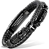 Enjoy Risingsun Adjustable Cross Bracelet For Men, Black Leather Braided Jewelry, Mens Christian Gifts, Faith Inspirational Wristband Gifts For Men Dad,Friends,Brother,Sons