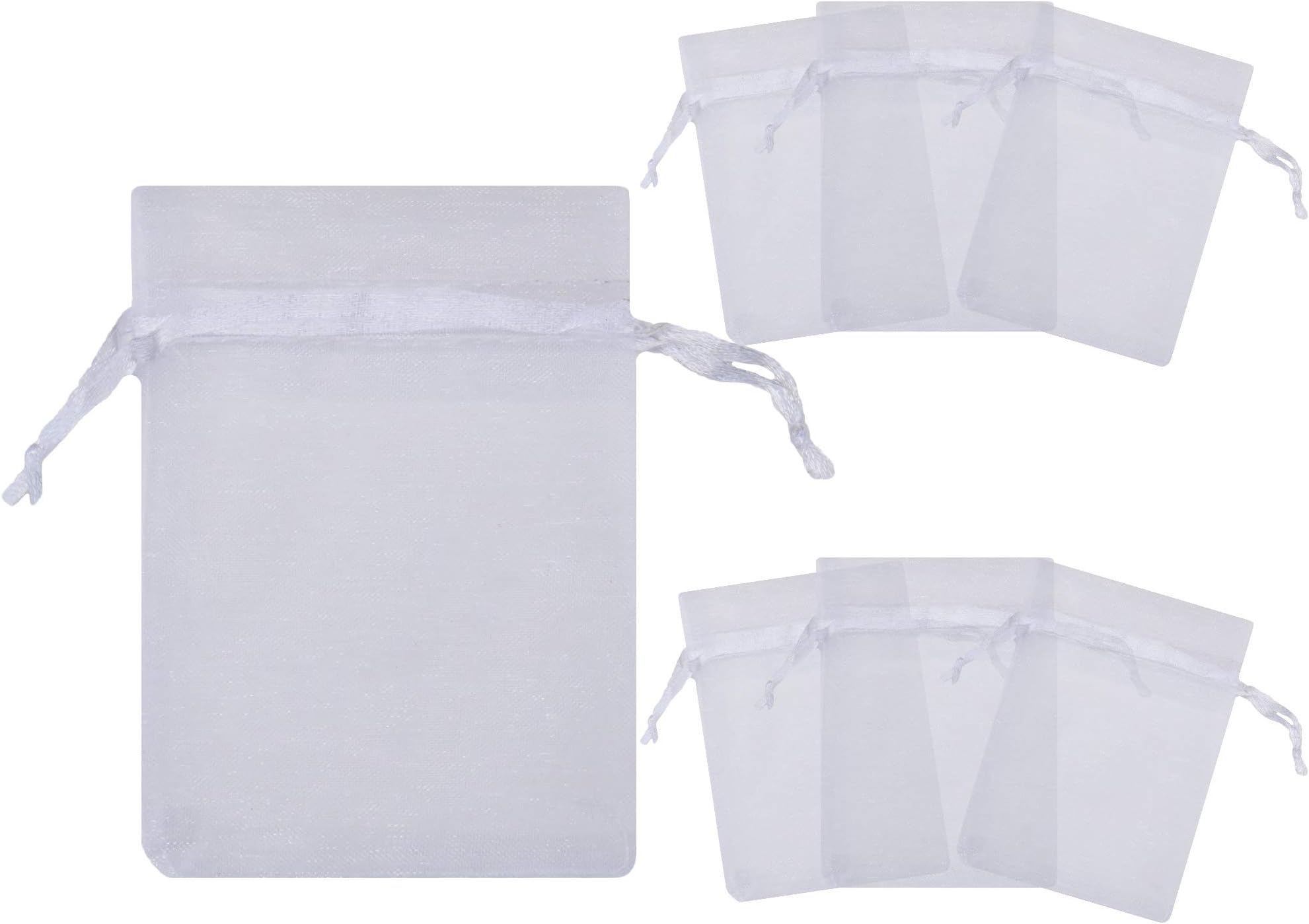 100Pcs White Organza Bags 4x6 inches w/Drawstring | Accurate Sizing, Reinforced Stitching & Crease Free Sheer Organza Pouches | OB46 01