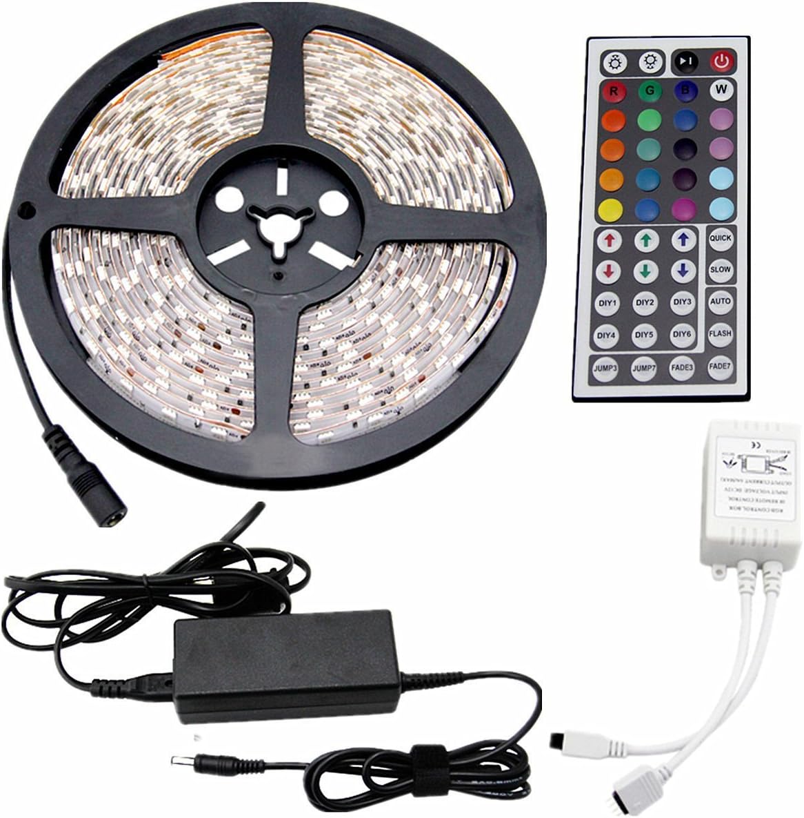 XMASROBE 16.4ft 5M Waterproof Rope Lights 300 LED 5050 SMD Color Changing RGB Flexible LED Strip Light + 12V 5A Power Supply + Remote + IR Controller - Multicolor LED Lights