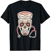 Nurse Sugar Skull Halloween Day Of The Dead Dia De Los T-Shirt