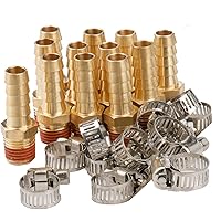 WHK 12 PACK Air Hose Repair Kit Fittings 3/8 Barb to 1/4 NPT Air Hose Barb Connectors with Sealant Air Line Coupler, Brass Pi