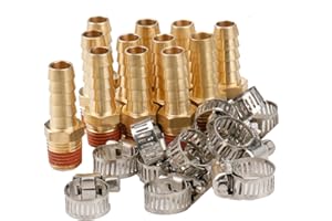 WHK 12 PACK Air Hose Repair Kit Fittings 3/8 Barb to 1/4 NPT Air Hose Barb Connectors with Sealant Air Line Coupler, Brass Pi