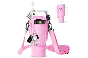 dabria Water Bottle Carrier Bag with Phone Pocket for Stanley 40/30 oz Tumbler Neoprene Water Bottle Holder Pouch with Adjustable Strap Bollus with Straw Cover & Carabiner for Stanley Cup Accessories