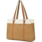 Barsine Women Laptop Tote Bag for Work Lightweight 15.6 Inch Canvas Two-Tone Satchel Handbag Purse