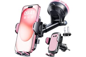 YRU True Military-Grade [360° Rotation Suction] 2025 Ultimate Car Phone Holder Mount 【90+LBS Safest Strongest & Patent Certs】 Dashboard Windshield Vent for iPhone 17 16 Pro Max Samsung, Pale Pink
