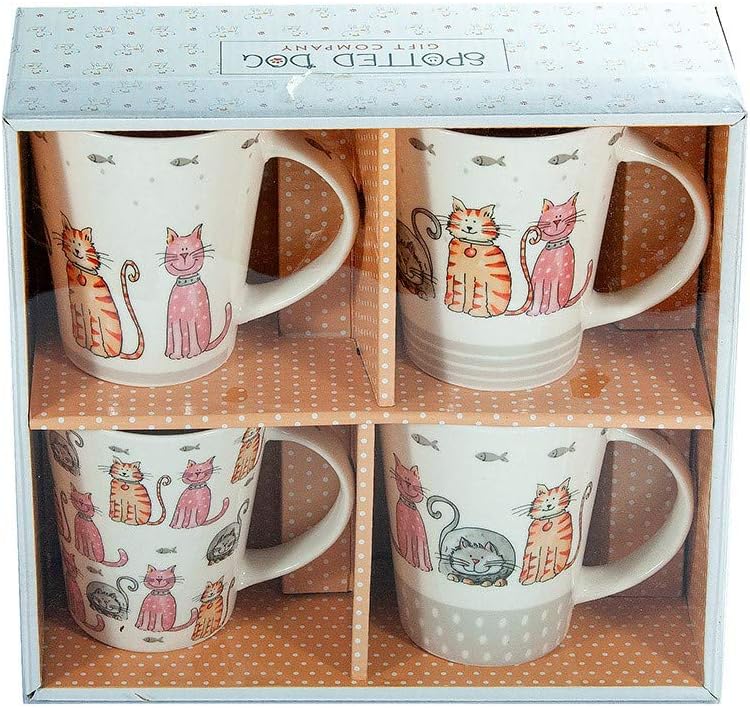 SPOTTED DOG GIFT COMPANY Mugs Set of 4 Coffee Tea Cups for Hot Drinks Cute Cat Themed Ceramic Porcelain China - Image 3