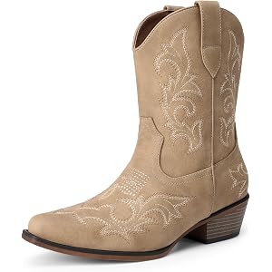 DREAM PAIRS Women's Cowboy Cowgirl Western Ankle Boots | Square Toe Ankle Boots Chunky Heels Short Booties, Fashion Dress for