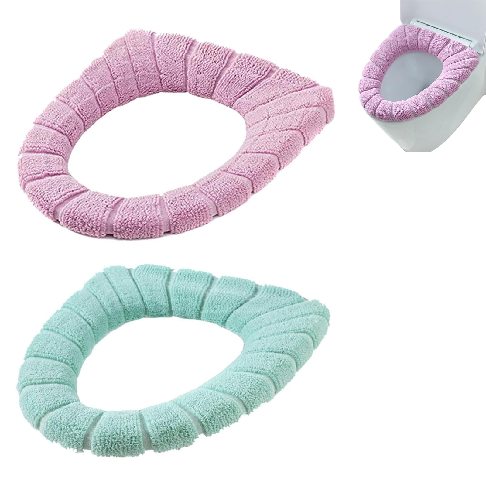 Etern 2PCS Toilet Seats, Retractable Thickened Toilet Seat, Universal Toilet Seat in 2 Colors, Soft and Comfortable, Machine Washable (Green, plum purple)