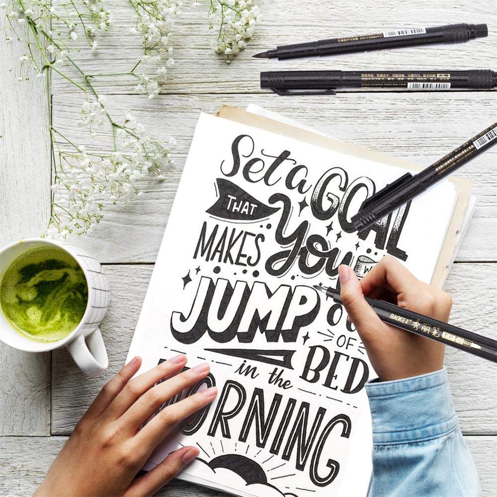 MISULOVE Calligraphy Brush Pens Set of 6(Soft & Hard) for Hand Lettering, Modern Calligraphy, Drawing, Beginner-Friendly Art Markers with Black Pigment Ink, Ideal for Scrapbooking, Journaling