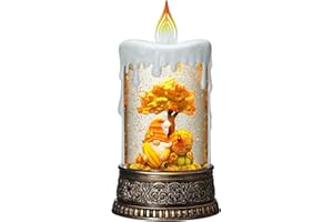 Gorrzai Fall Snow Globe Candle Fall Decorations for Home with Timer and Music, USB/Battery Powered Candle Fall Decor Indoor 9.7 inch (Fall)