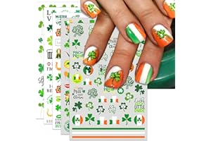IDDFEVE St. Patrick's Day Nail Art Stickers, Irish Shamrock Leprechaun Hat 3D Self-Adhesive Nail Decals Lucky Clover Design (5 Sheets)