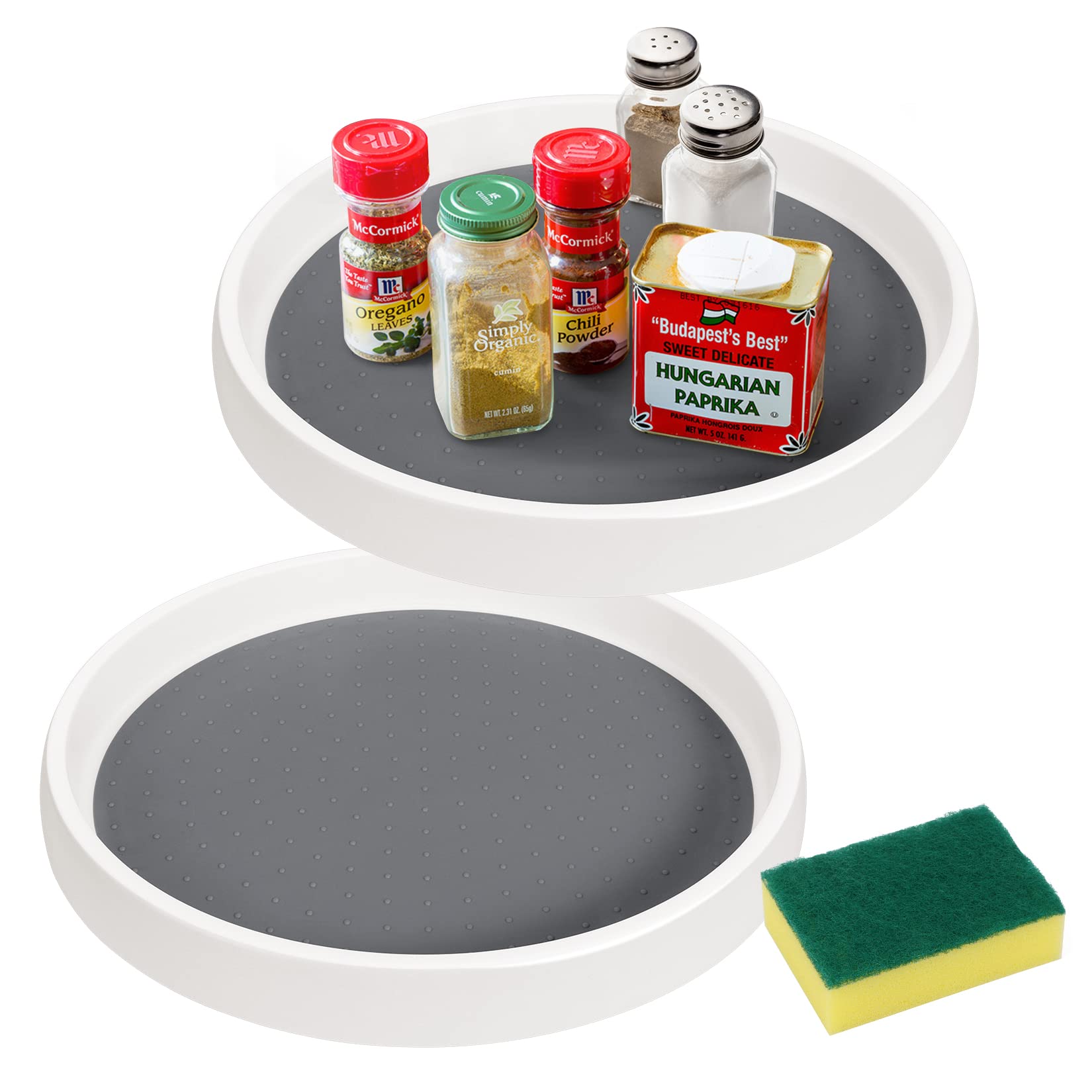2 Pack Lazy Susan for Cupboard Pantry Cabinet Turntable Rotatable Spice Rack Plastic for Jars Cans, Rotating Condiment Holder for Cabinet Pantry Refrigerator, Style Kitchen Worktop and Shelf Organizer