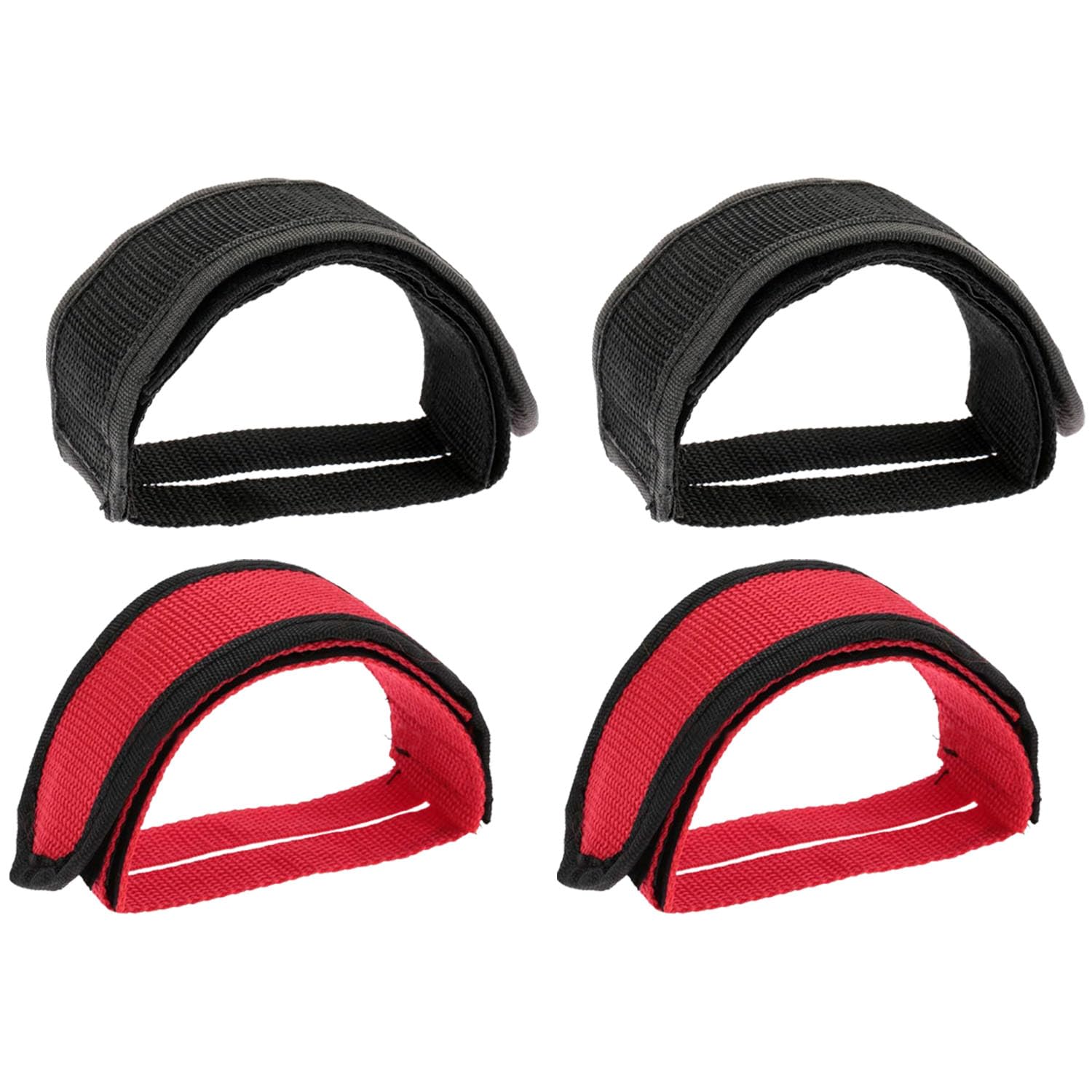 4-Pack Adjustable Bike Pedal Straps - Secure Toe Clips for Fixed Gear & Exercise Bikes, Universal Cycling Retainers in Black/Red for BMX/MTB/City Bicycles