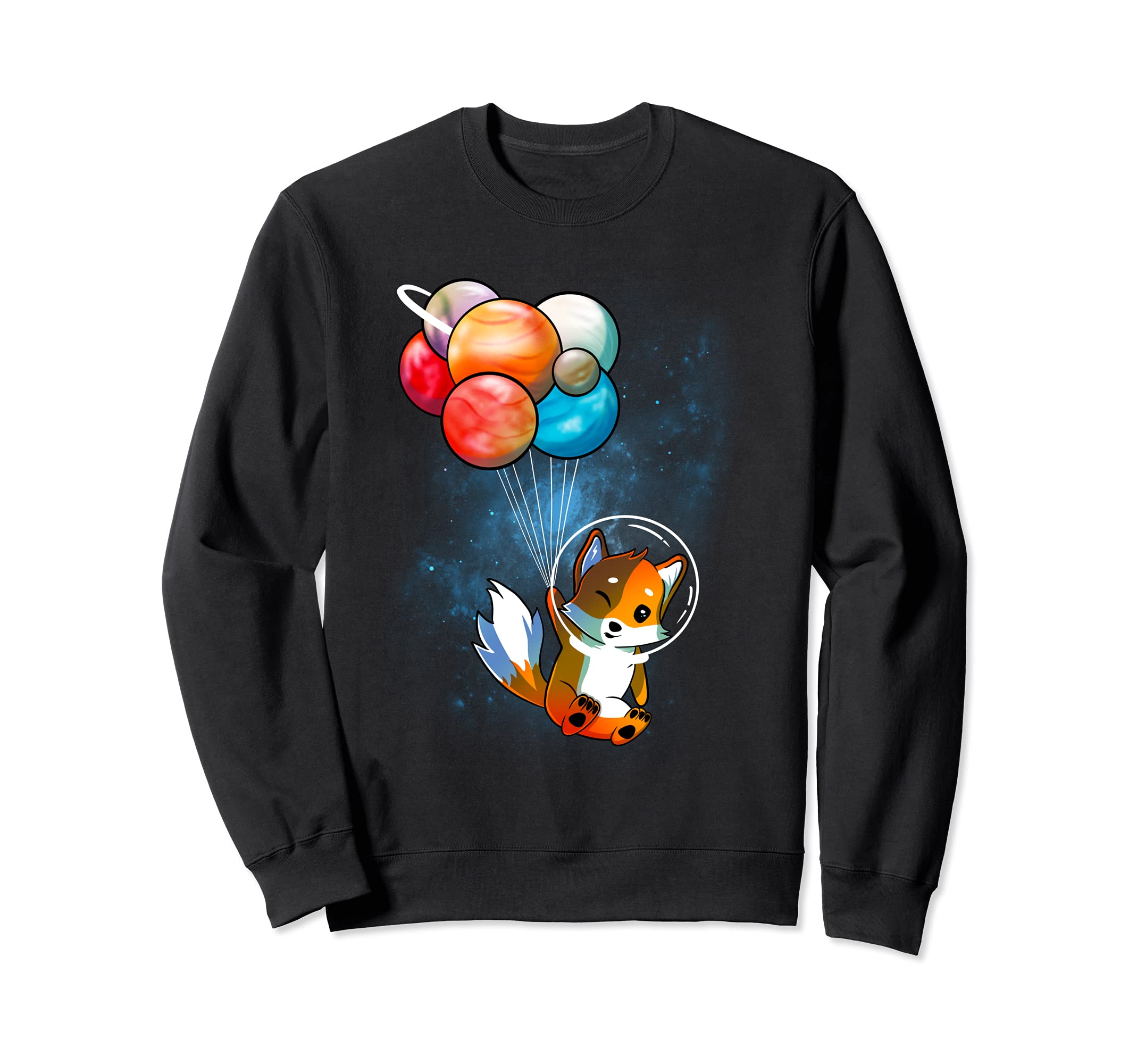 Funny Outer Space Fox Balloon Planets Space Travel Universe Sweatshirt