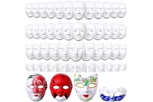 GLIMIN 50 Pcs Paper Mache Mask Paintable DIY Full Fac Plain White Craft Mask for Mardi Gras Decoration Art Cosplay Dance Party