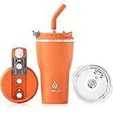 Ideus Insulated Tumbler With Lid and Straw 14 oz, Stainless Steel Double-Wall Vacuum Leak-Proof Travel Coffee Mug, Cup Holder Friendly, Orange Tiger