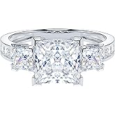THELANDA 14k White Gold All Princess Cut Genuine Moissanite or Simulated Diamond Three Stones Engagement Ring 2CT Main Stone