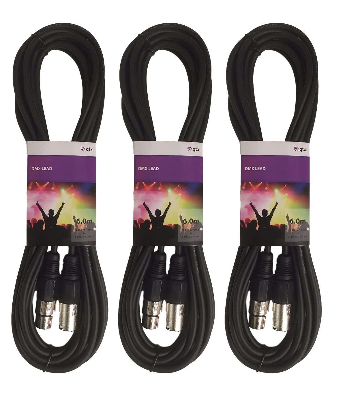 3 x QTX 6M DMX Lighting XLR Signal Cable Lead