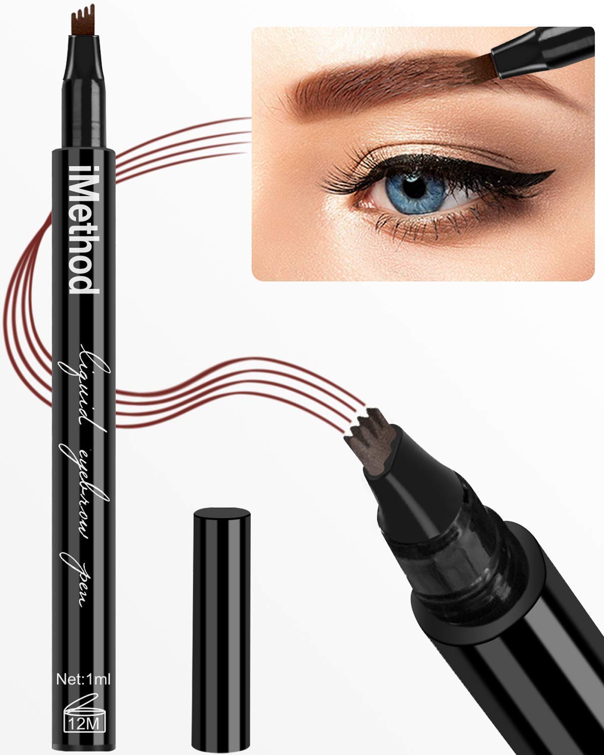 iMethod Eyebrow Pen - iMethod Eyebrow Pencil with a Micro-Fork Tip Applicator Creates Natural Looking Brows Effortlessly and Stays on All Day, Reddish Brown — image 1
