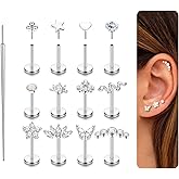 ORAZIO 14K Gold Plated Push in Stud Earrings, 316L Surgical Steel Flat Back Earrings Threadless Tragus Helix Cartilage Conch Nose Piercing Jewelry Hypoallergenic Ear Piercing for Women 20G 18G 16G