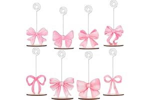 LIUBUJINGYING 8 Pcs Pink Bow Place Cards Coquette Bow Reserved Seating Signs Table Number Holders Metal Wire Memo Clips Stands Bow Party Decorations for Wedding Bow Party Birthday Baby Shower Office