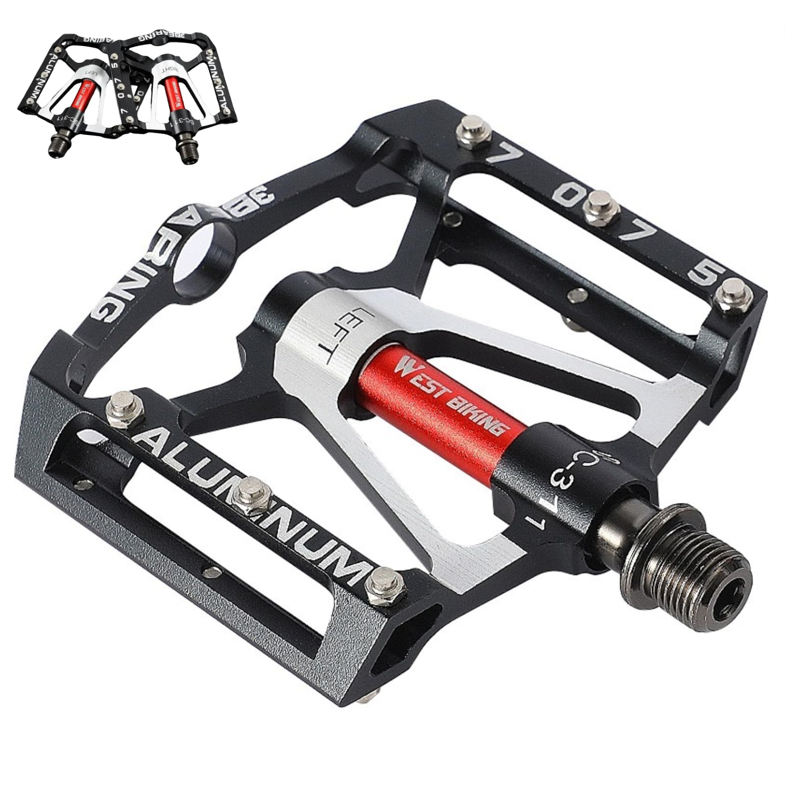 ENJOHOS Bike Pedals 3 Sealed Bearing Non-Slip CNC Aluminium Lightweight Pedal Wide Platform Flat Anti-skid Bicycle Pedals for MTB,Road Bike,BMX,E-Bike9/16" 1 Pair/2 Pcs,Black