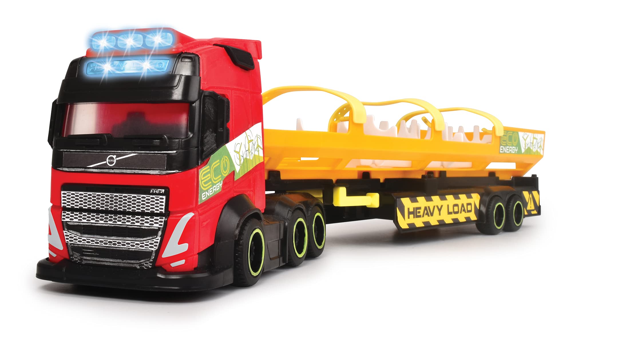 Dickie Toys 203747011 Heavy Load Truck with Trailer and Wind Turbine with Light and Sound Toy for Children from 3 Years Multi-Coloured