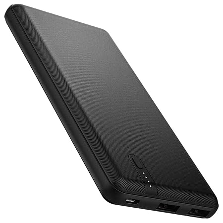 Spigen Essential F711D 10000 mAh Powerbank Handy Ultra Dünn [Essential IP Tech] [Anti-Rutsch-Muster] Dual Port 2 USB 5V 2.4A 