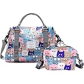 NWLR Travel Duffle Bag Weekender Overnight Bag Gym Tote with Wet Pocket for Women Girls Workout Duffel Bag Water Resistant (W-Cute Cats+Toiletry Bag)
