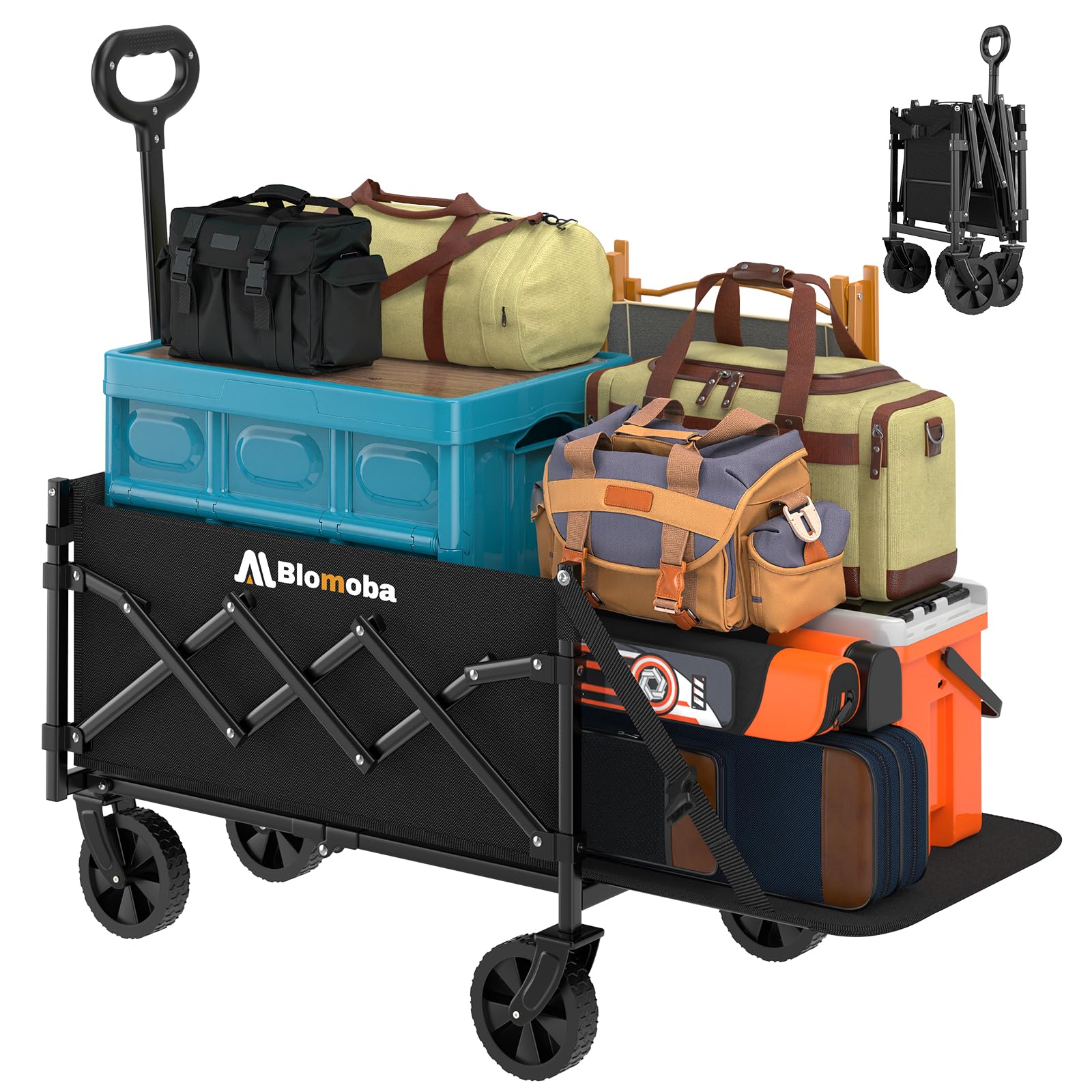 Blomoba 220LBS Foldable Wagon with All-Terrain Wheels, Portable Wagon Cart with Extended Tailgate, Adjustable Handle, Utility Cart for Camping, Shopping, Garden, Sports, Grocery, Black Image Blomoba 220LBS Foldable Wagon with All-Terrain Wheels, Portable Wagon Cart with Extended Tailgate, Adjustable Handle, Utility Cart for Camping, Shopping, Garden, Sports, Grocery, Black Image