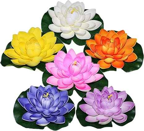 Amazon Com Lacgo Waterproof Floating Foam Lotus Flowers With No Lights 7 Mixed Colors Artificial Flowers For Pool Pond Garden Fish Tank Wedding Or Party Events Decor Pack Of 6 Home Improvement