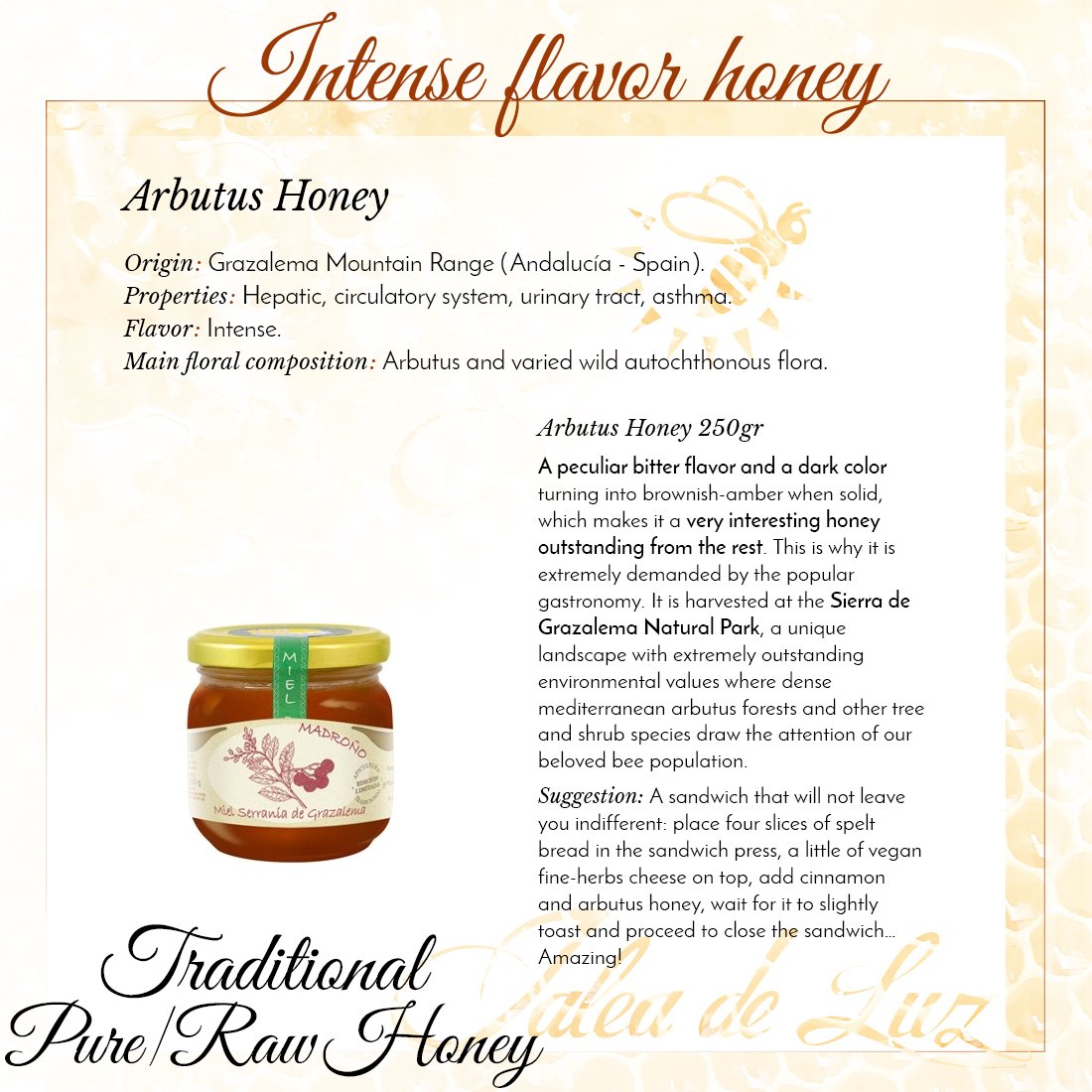 Jalea de Luz Miel Cruda Pura de Madroño - 250 gr.: Amazon.es: Alimentación y bebidas