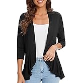 Urban CoCo Women's 3/4 Sleeve Casual Cardigans for Women Trendy Open Front Lightweight Cover Ups