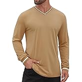 Hardaddy Mens Long Sleeve Tee Shirts Ribbed V Neck T Shirts Men Tshirt Color Block Pullover Tops
