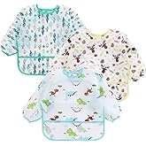 PandaEar (3 Pack) Long Sleeve Bibs| Baby Feeding Bib Smock Bibs| Baby Bibs with sleeves for Baby Infant Toddler 6-36 Months