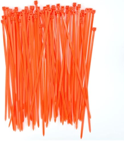 100 Pack 8-Inch Fluorescent Orange Nylon Cable Zip Ties – 40 Lb Tensile Strength – Made In USA