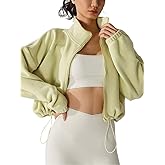 SHELOOKS Womens Fleece Short Jacket Long Sleeve Full Zip Stand Collar Sherpa Crop Coat