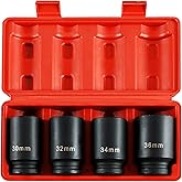 Acymner 1/2" Drive Deep Spindle Axle Nut Impact Socket | 4 PCS Metric Axle Nut Socket Set, CR-MO, 12 Point Design, 30,32,34,3