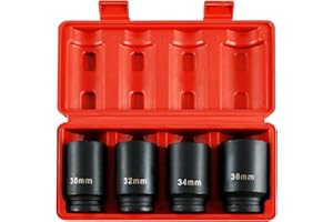 Acymner 1/2" Drive Deep Spindle Axle Nut Impact Socket | 4 PCS Metric Axle Nut Socket Set, CR-MO, 12 Point Design, 30,32,34,3