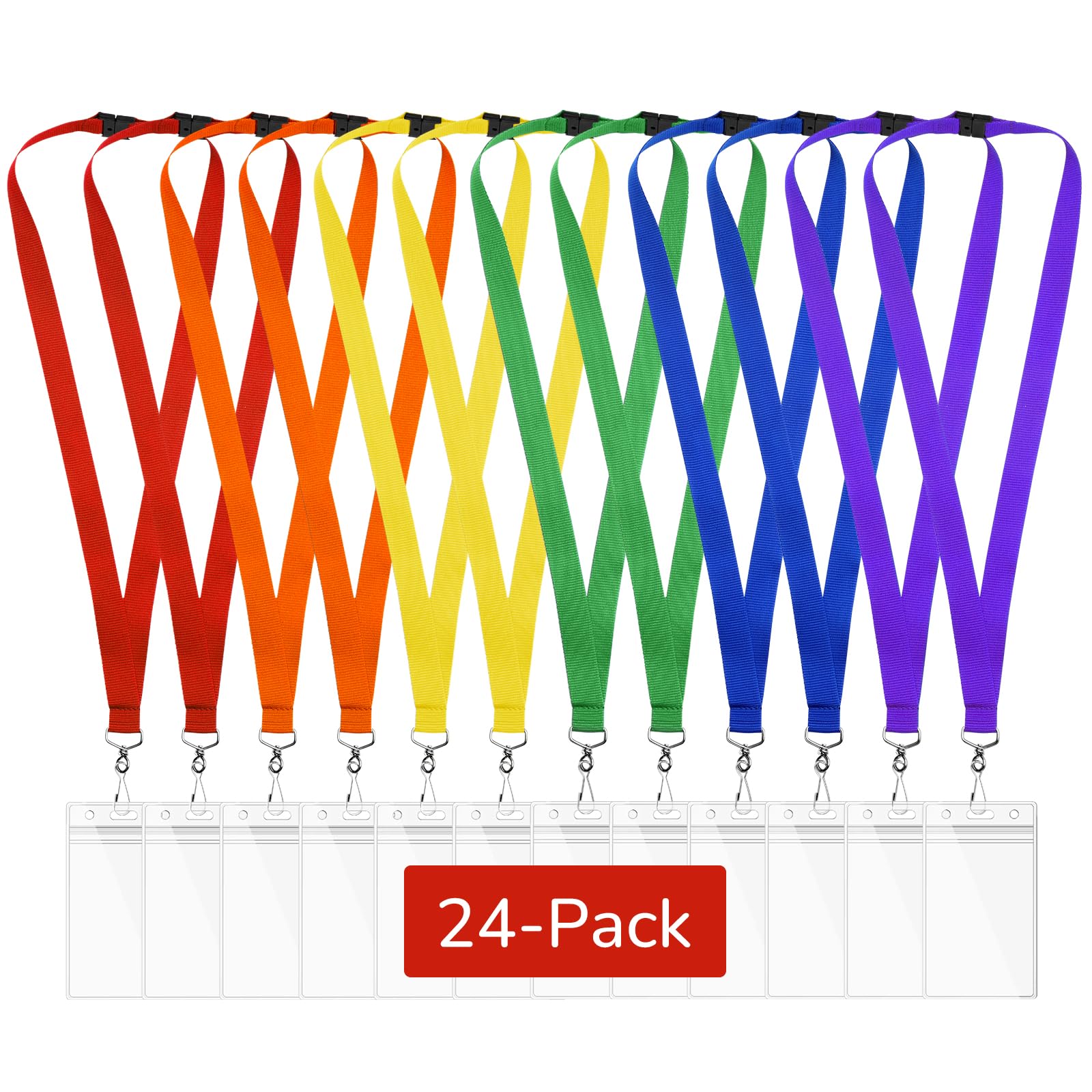 Photo 1 of 24-Pack Rainbow Breakaway Lanyards with Waterproof Badge Holders, Polyester Neck Straps for ID Cards, Events, Office, and Schools